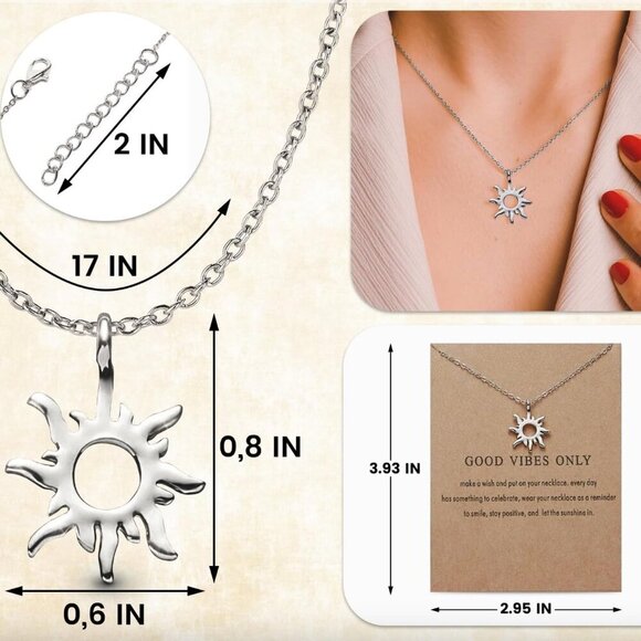 Gold Sun Necklace, Silver Sun Necklace, Gold Feather Jewelry – Elegant, Durable - Picture 2 of 9